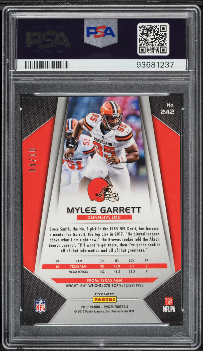 2017 Panini Prizm Gold Myles Garrett ROOKIE /10 #242 PSA 9 MINT - Photo 2