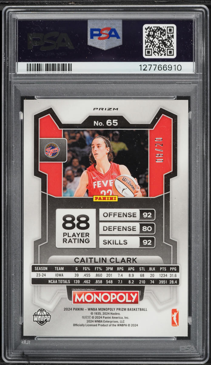 2024 Panini Prizm Monopoly WNBA Green Millionaire Shimmer Caitlin Clark ROOKIE /20 #65 PSA 9 - Photo 2