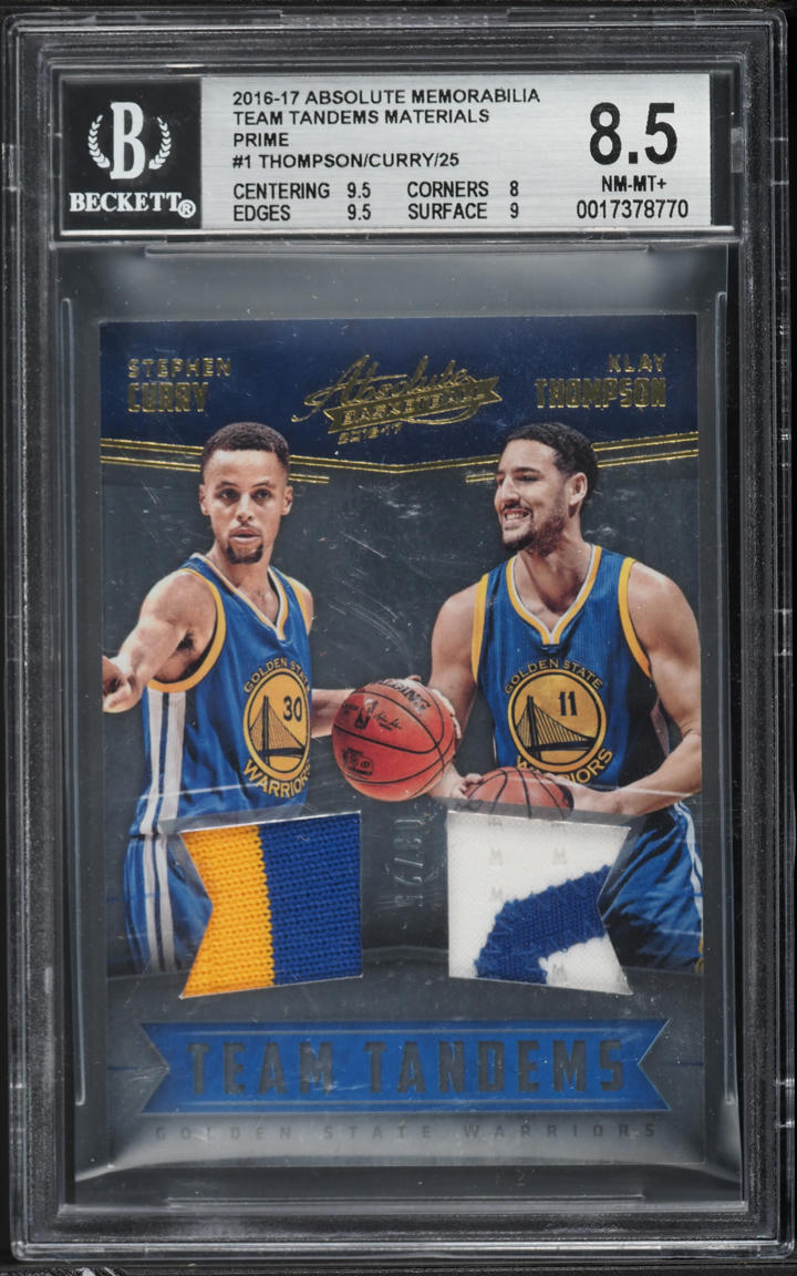 2016 Absolute Team Tandems Prime Klay Thompson Stephen Curry PATCH /25 #1 BGS 8.5 NM-MT+ - Photo 1