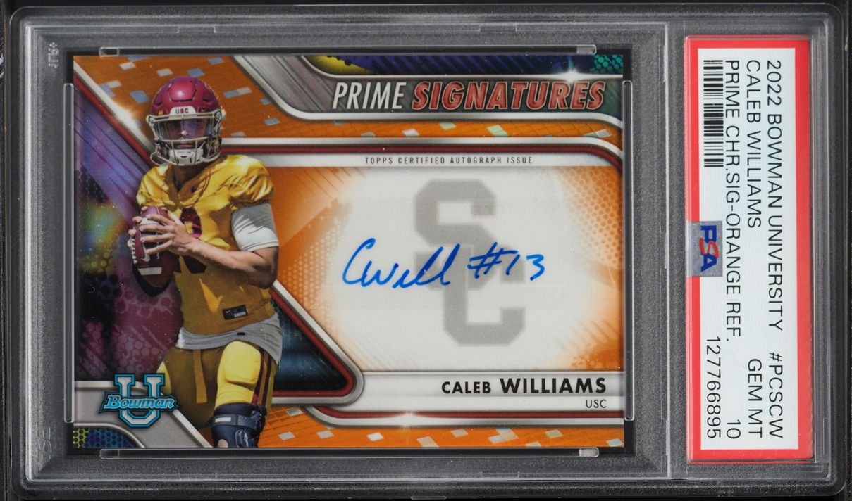 2022 Bowman Chrome University Prime Orange Refractor Caleb Williams ROOKIE AUTO /25 PSA 10 GEM - Photo 1