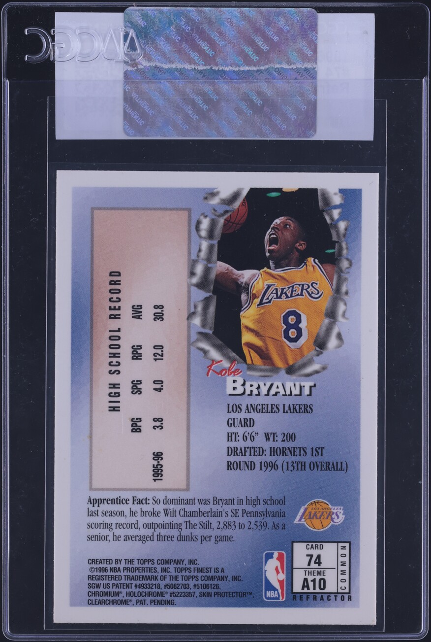 1996 Finest Refractor Kobe Bryant ROOKIE #74 CGC AUTH