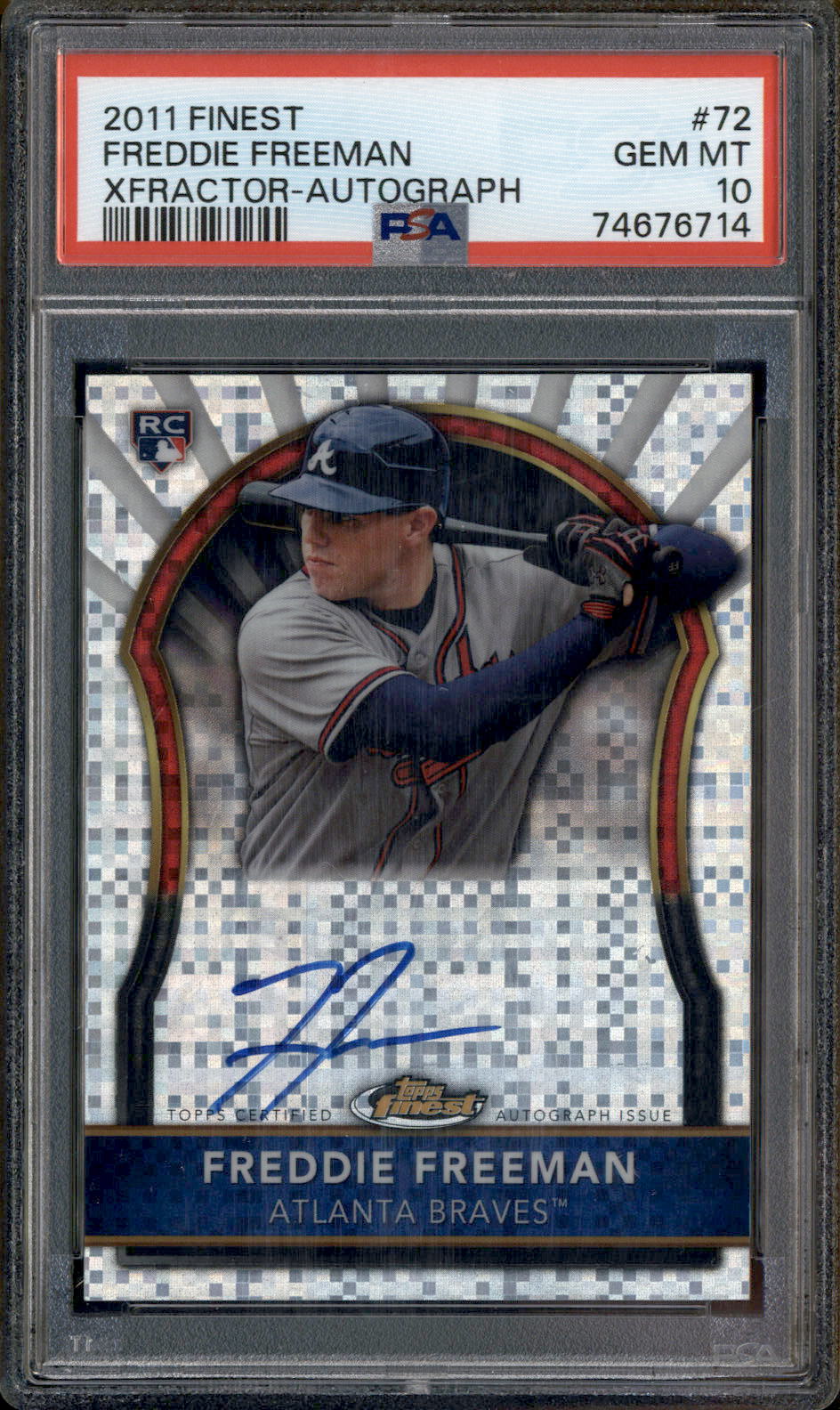 2011 Finest XFractor Rookie Autograph #72 Freddie Freeman RC Auto /299 PSA 10 on Fanatics Collect