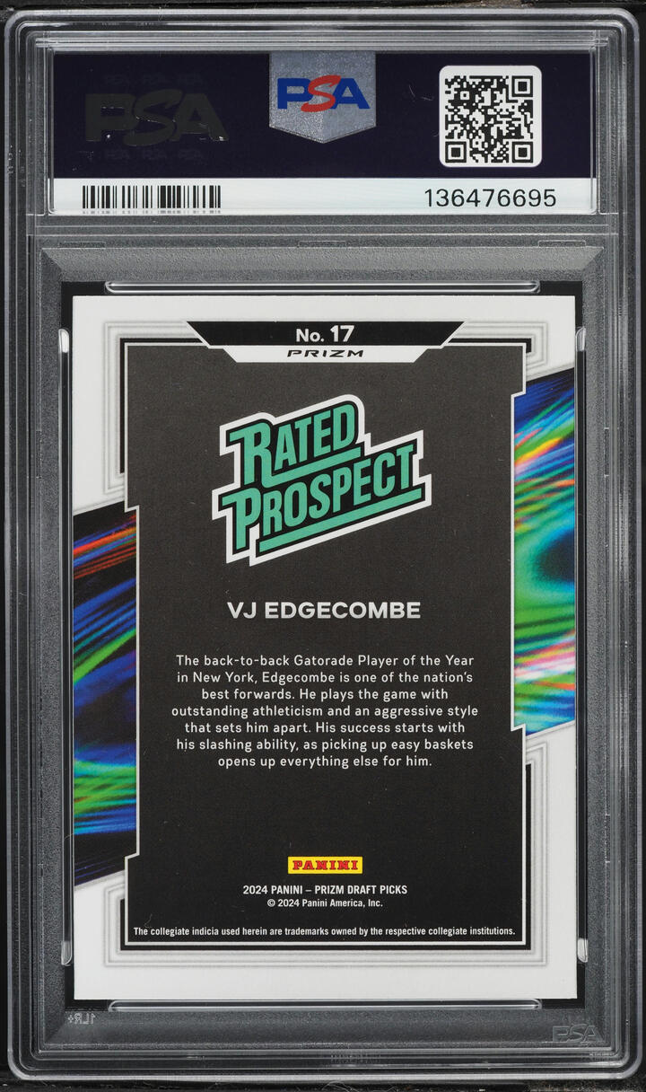 2024 Panini Prizm Draft Picks Red Ice VJ Edgecombe ROOKIE #17 PSA 9 MINT