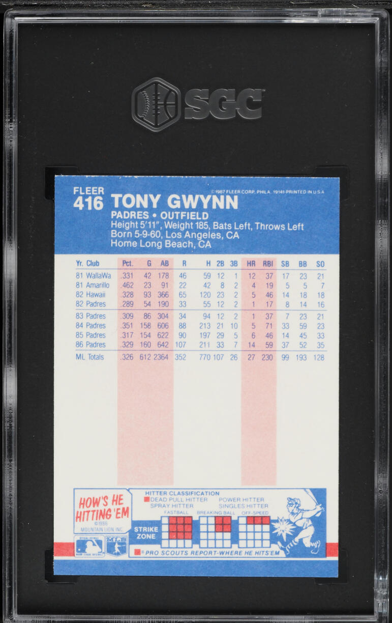 1987 Fleer Tony Gwynn #416 SGC 9 MINT