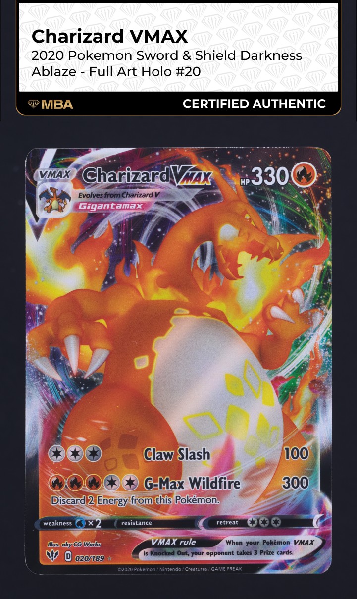 2020 Pokemon SWSH Darkness Ablaze Full Art Charizard VMAX #20 MBA AUTH