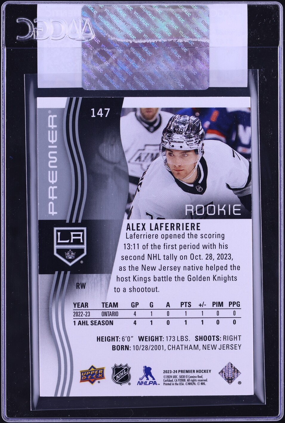 2023 Upper Deck Premier Alex Laferriere ROOKIE /399 #147 CGC AUTH on ...