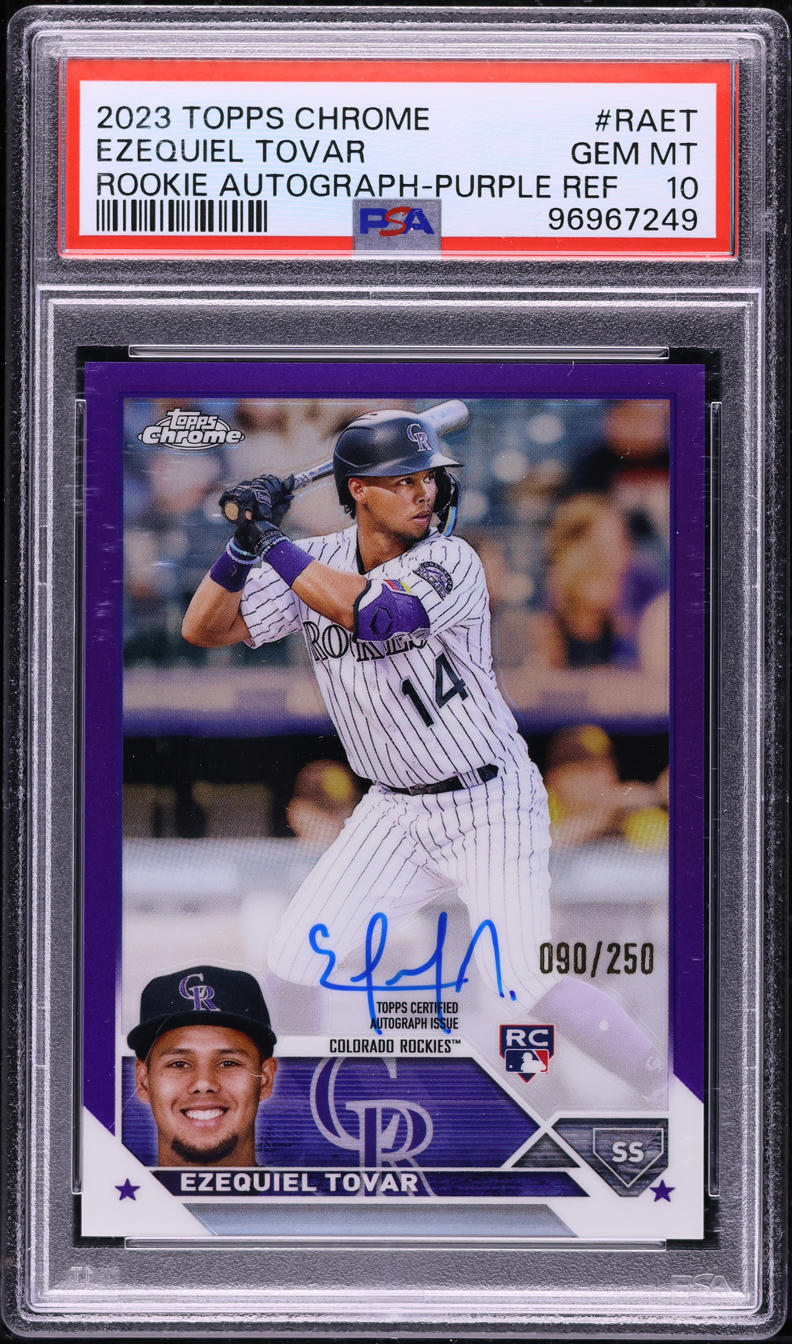 2023 Topps Chrome Purple Refractor Ezequiel Tovar ROOKIE AUTO /250 #RA-ET PSA 10 GEM MINT
