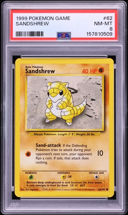 1999 Pokemon Base Set Sandshrew #62 PSA 8 NM-MT