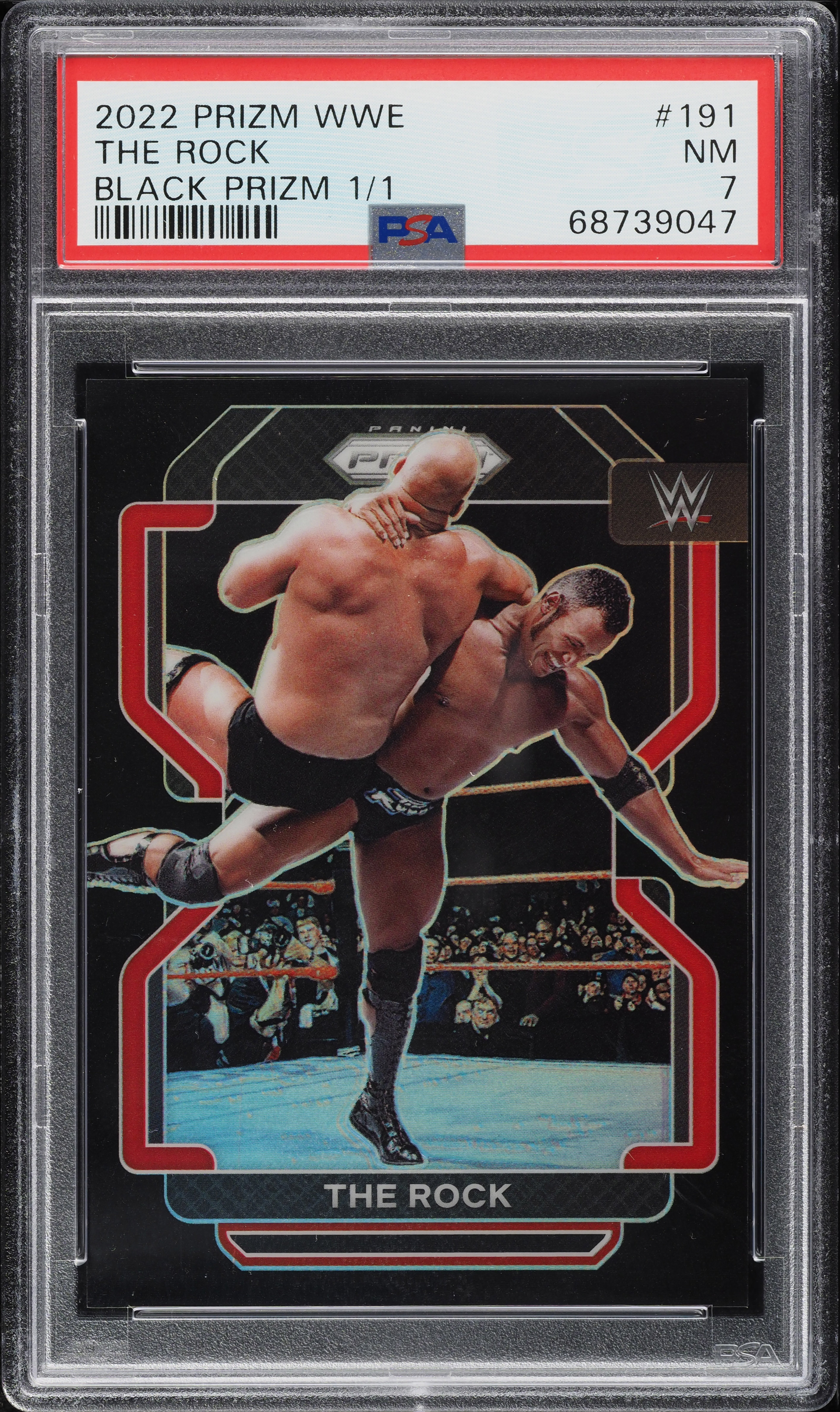 2022 Panini Prizm WWE Black Prizms The Rock 1/1 #191 PSA 7