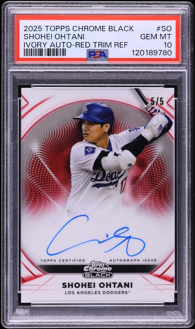 2025 Topps Chrome Black Ivory Red Trim Refractor Shohei Ohtani AUTO 5/5 #SO PSA 10 GEM MINT