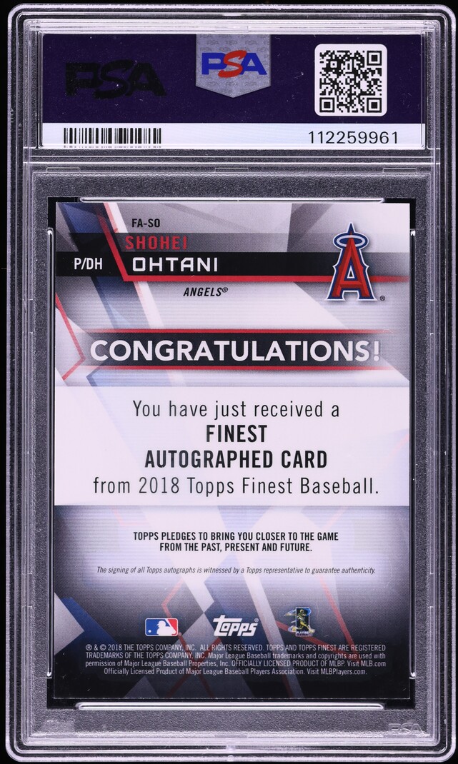 2018 Finest Autographs Shohei Ohtani ROOKIE AUTO DNA 10 #FA-SO PSA 10 GEM MINT