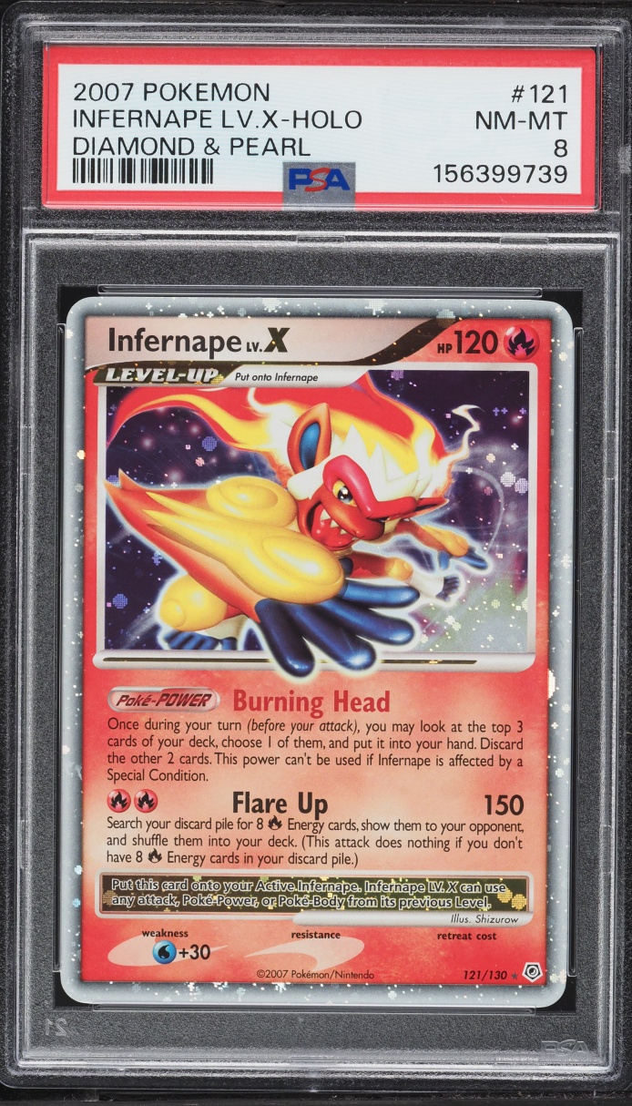 2007 Pokemon Diamond & Pearl Holo Infernape LV.X #121 PSA 8 NM-MT