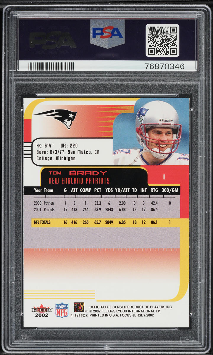 2002 Fleer Focus Jersey Edition Tom Brady #1 PSA 9 MINT