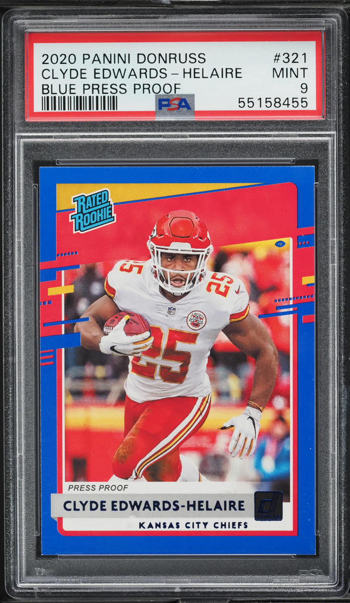 2020 Donruss Blue Press Proof Clyde Edwards-Helaire ROOKIE #321 PSA 9 MINT