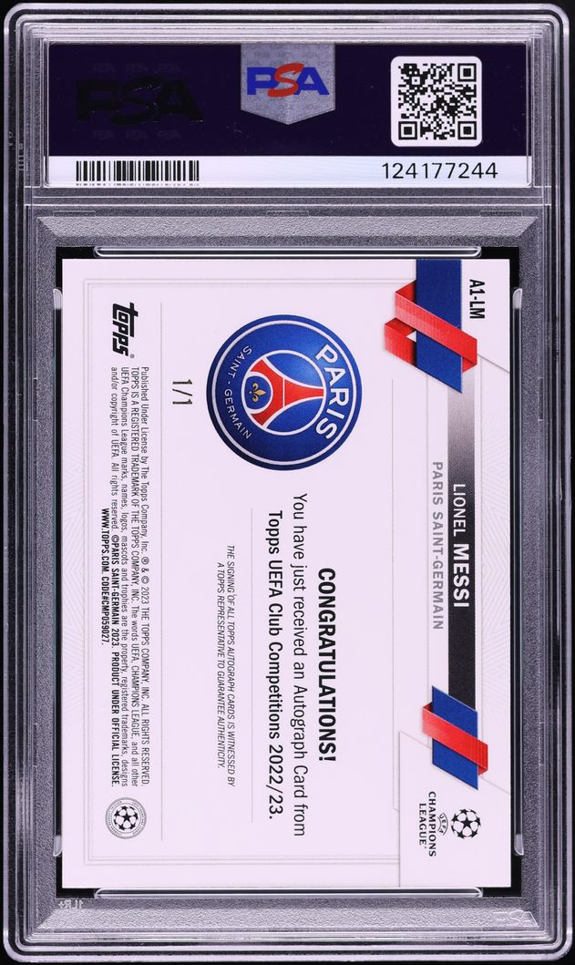 2022 Topps UEFA Club Competitions 1st Edition Foilfractor Lionel Messi AUTO 1/1 #A1-LM PSA 9