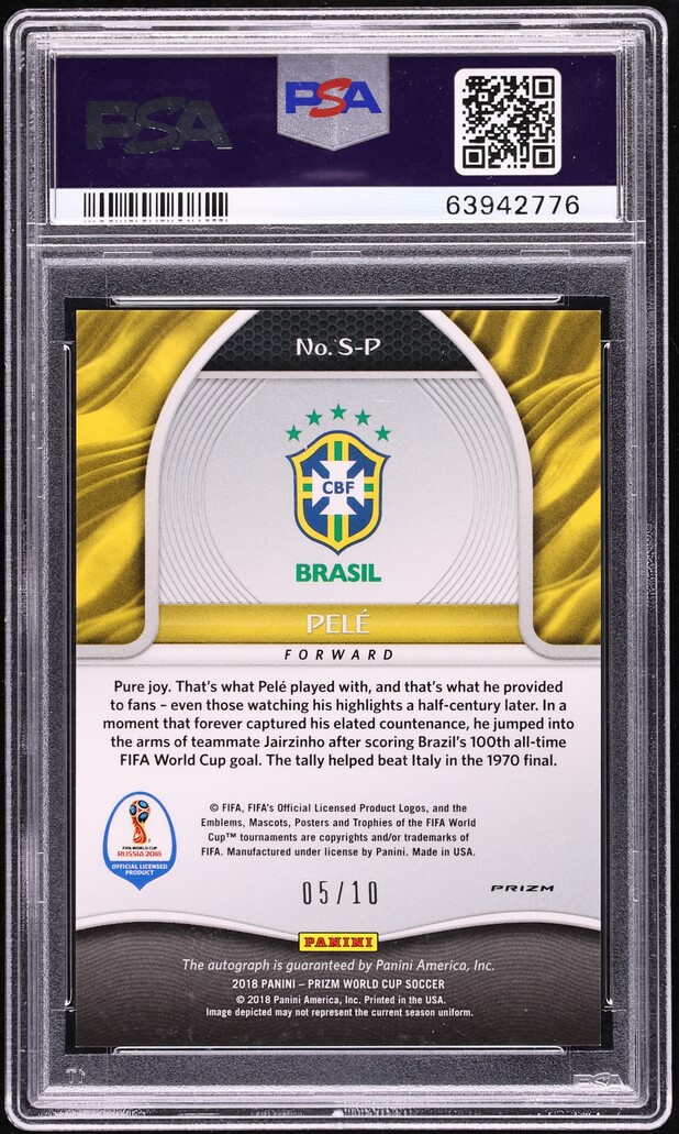 2018 Panini Prizm World Cup Gold Pele AUTO /10 #S-P PSA 9 MINT on