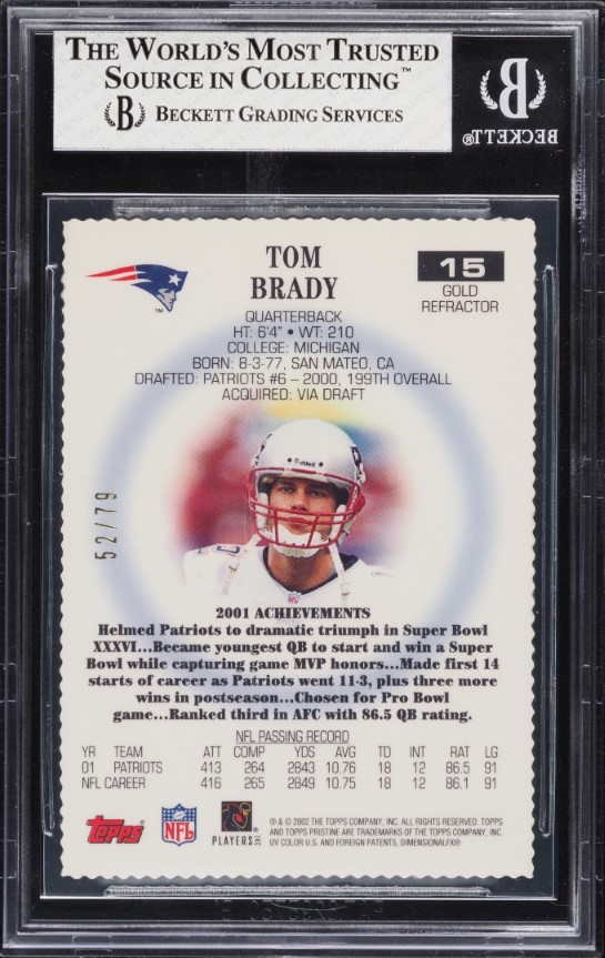 2002 Topps Pristine Gold Refractor Tom Brady /79 #15 BGS 7.5 NRMT+