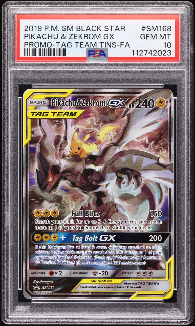 2019 Pokemon Sun & Moon Promo Tag Team Full Art Pikachu & Zekrom GX #SM168 PSA 10 GEM MINT