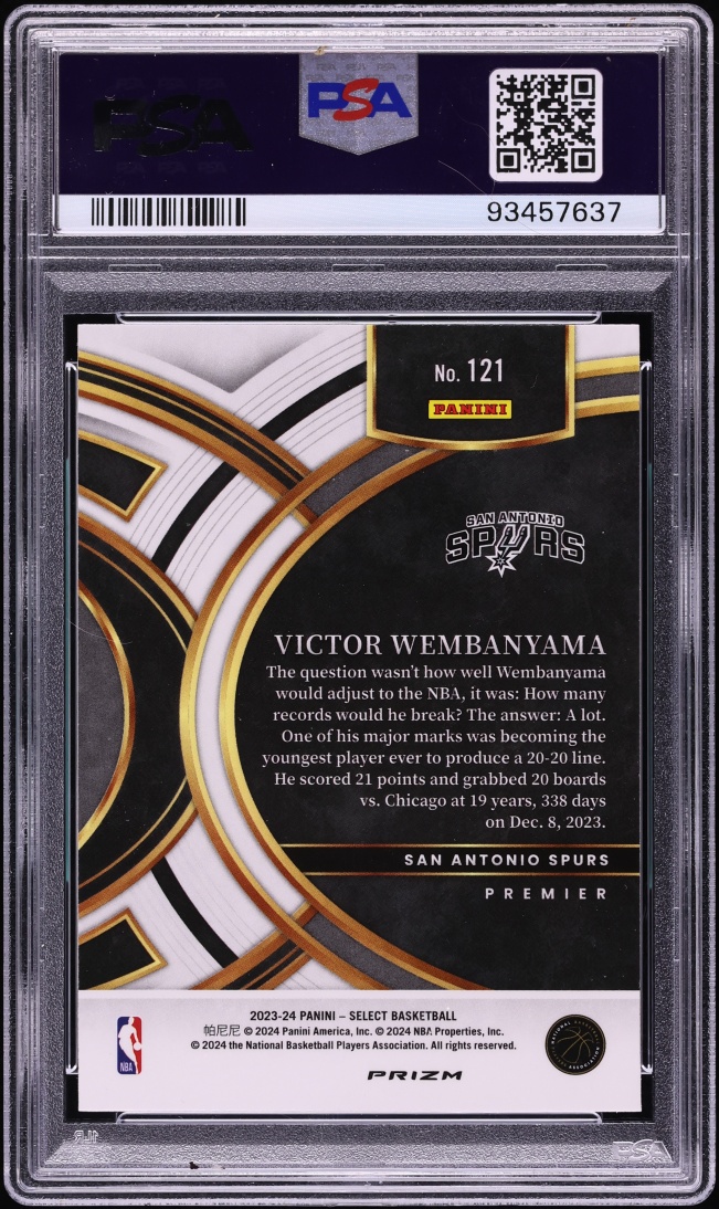 2023 Select Premier Tectonic Victor Wembanyama ROOKIE #121 PSA 10 GEM MINT