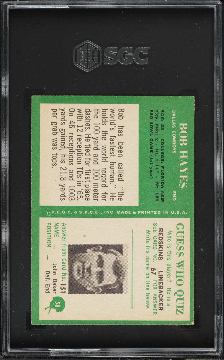 1966 Philadelphia Bob Hayes #58 SGC 4 VGEX