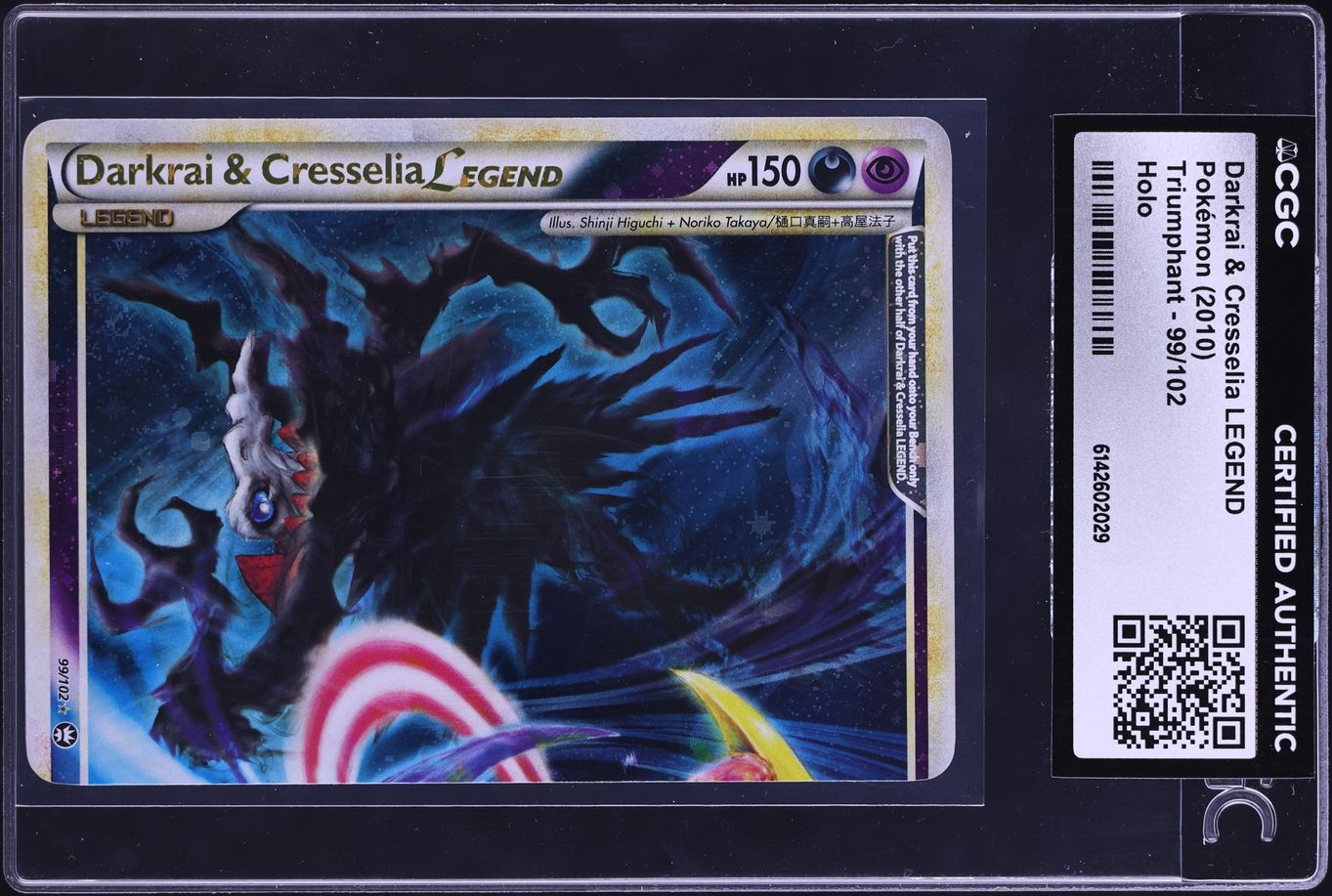 2010 Pokemon HeartGold & SoulSilver Triumphant Holo Darkrai & Cresselia LEGEND #99 CGC AUTH