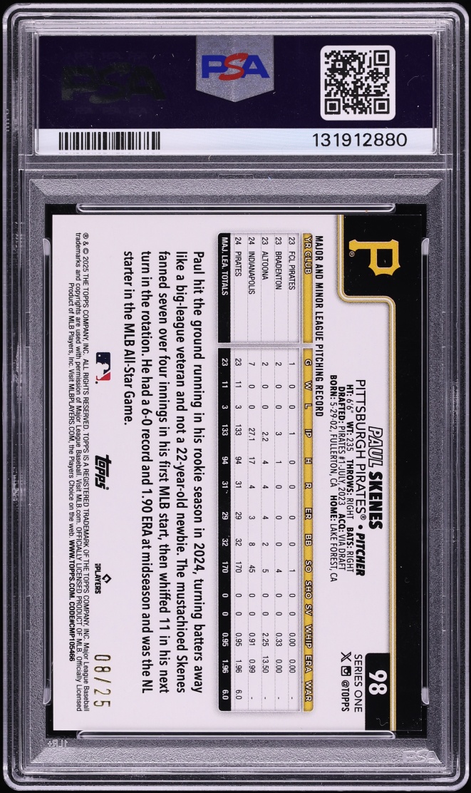 2025 Topps Big Head Variation Orange Paul Skenes /25 #98 PSA 9 MINT