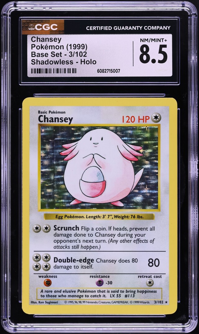1999 Pokemon Base Set Shadowless Holo Chansey #3 CGC 8.5 NM-MT+