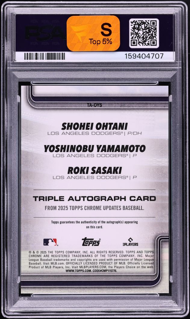 2025 Topps Chrome Update Triple Shohei Ohtani Yoshinobu Yamamoto Roki Sasaki RC AUTO /25 PSA 10