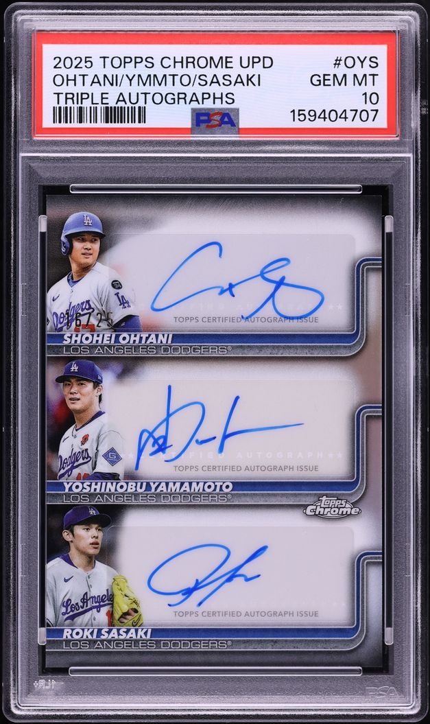 2025 Topps Chrome Update Triple Shohei Ohtani Yoshinobu Yamamoto Roki Sasaki RC AUTO /25 PSA 10