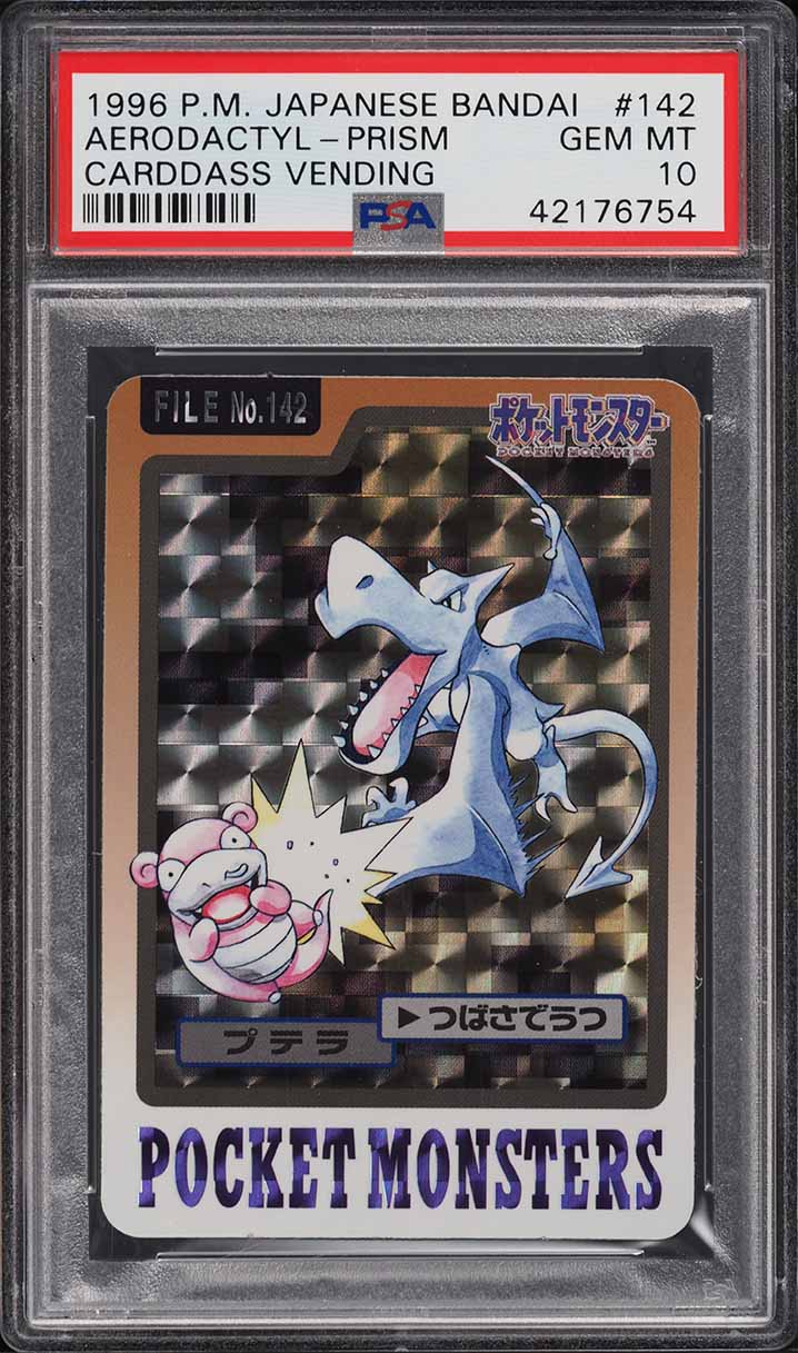 1996 Pokemon Japanese Bandai Carddass Vending Prism Aerodactyl #142 PSA 10 GEM