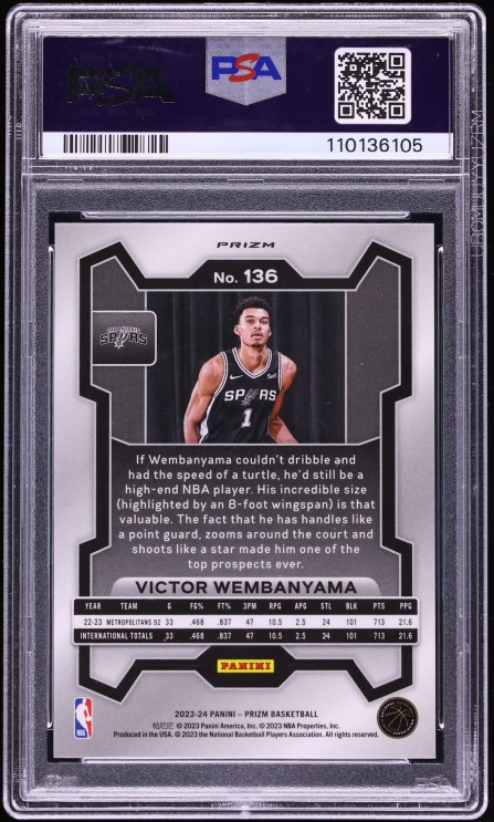 2023 Panini Prizm Silver Victor Wembanyama ROOKIE #136 PSA 10 GEM MINT