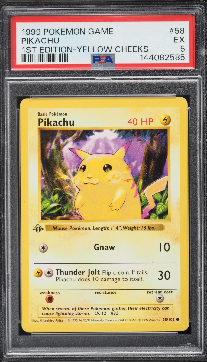 1999 Pokemon Base Set Shadowless 1st Edition Yellow Cheeks Pikachu #58 PSA 5 EX