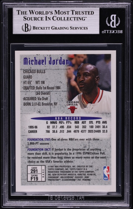 1996 Finest Gold Michael Jordan #291 BGS 8 NM-MT
