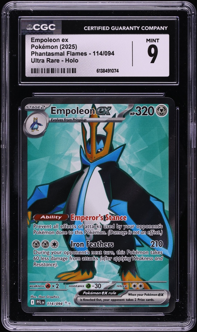2025 Pokemon Mega Evolution Phantasmal Flames Full Art Empoleon ex #114 CGC 9 MINT