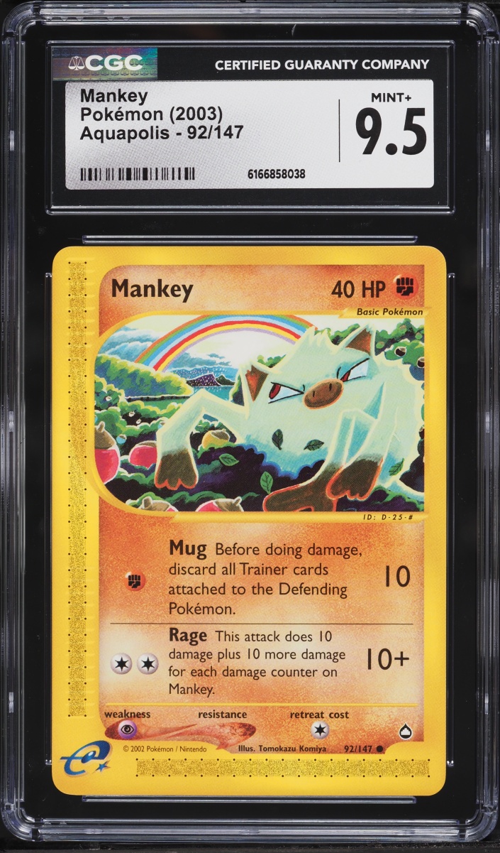 2003 Pokemon Aquapolis Mankey #92 CGC 9.5 MINT+