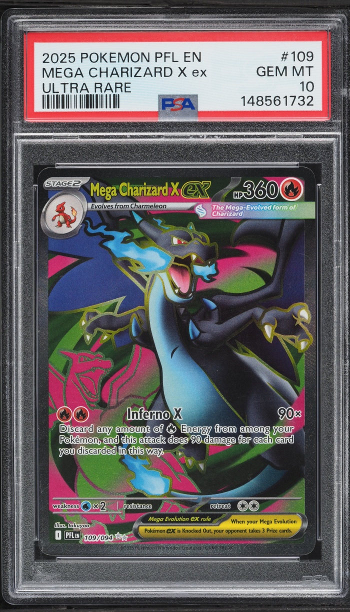 2025 Pokemon Mega Evolution Phantasmal Flames Full Art Mega Charizard X ex #109 PSA 10 GEM MINT