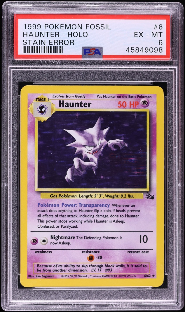 1999 Pokemon Fossil Stain Error Holo Haunter #6 PSA 6 EXMT