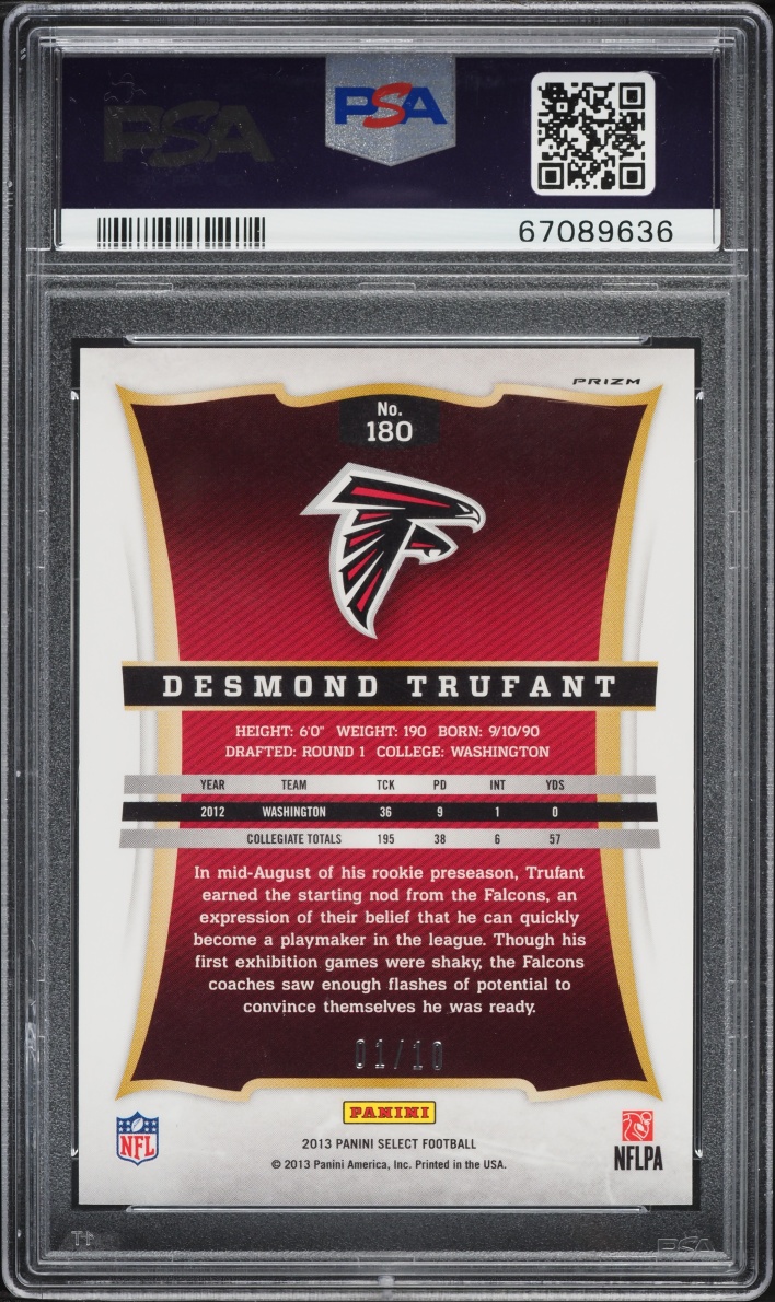 2013 Select Gold Prizm Desmond Trufant ROOKIE 1/10 #180 PSA 10 GEM MINT