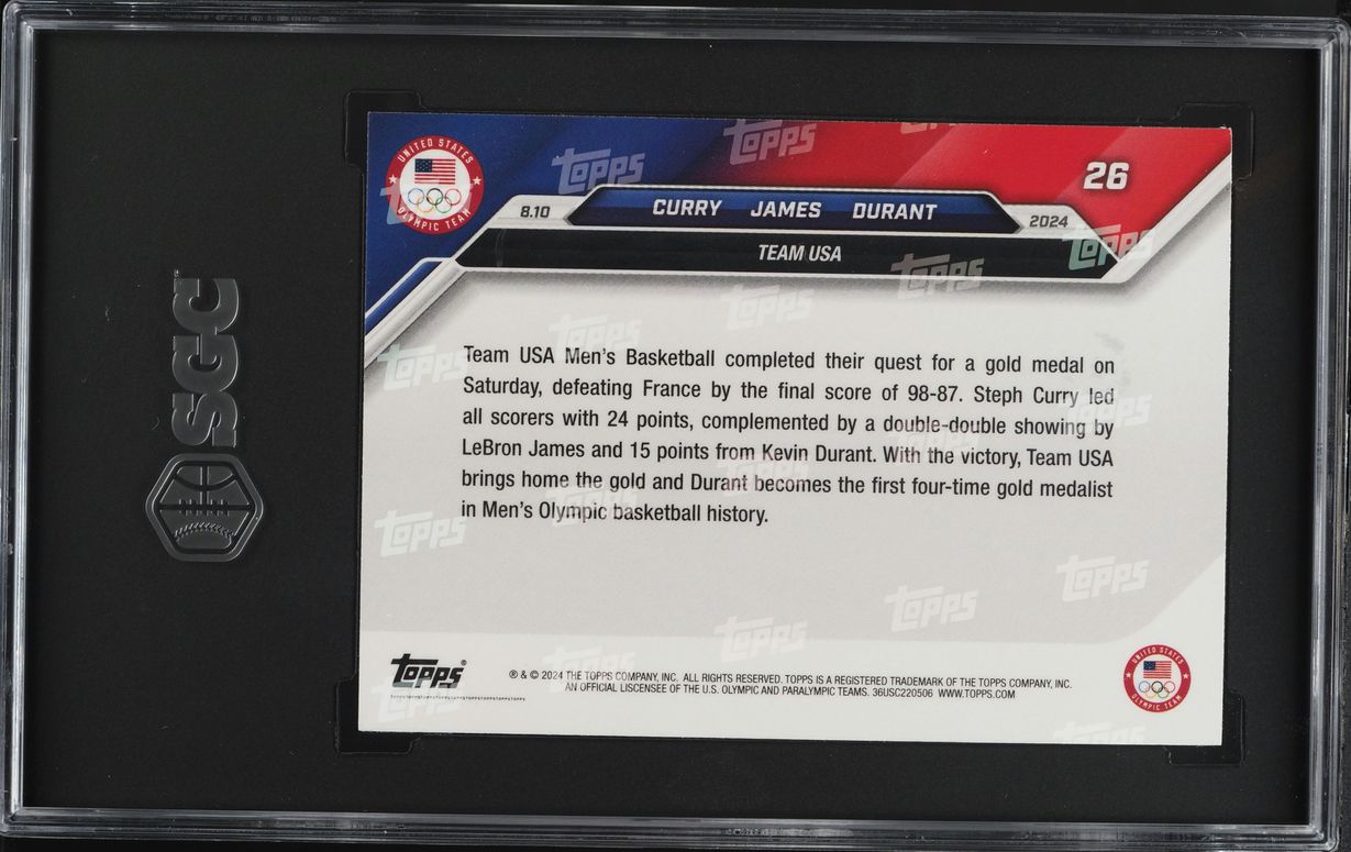 2024 Topps Now Olympic Games Stephen Curry LeBron James Kevin Durant #26 SGC 9