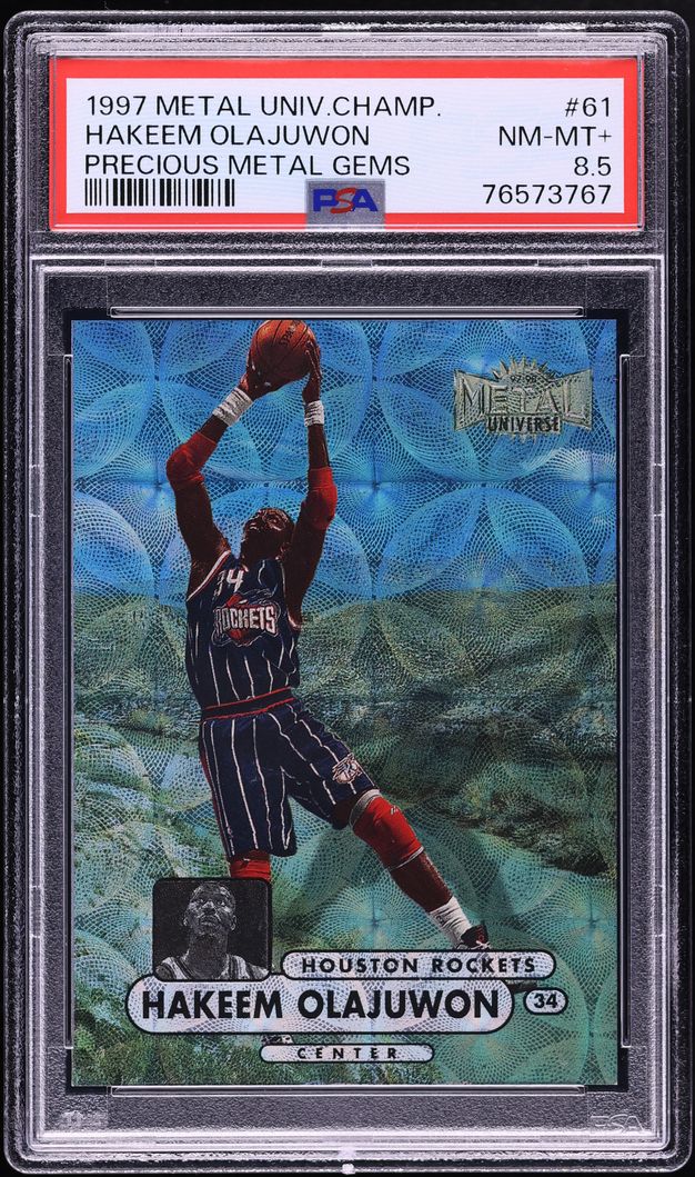 1997 Metal Universe Championship Precious Metal Gems PMG Hakeem Olajuwon /50 #61 PSA 8.5 NM-MT+