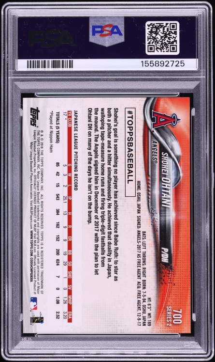 2018 Topps Pitching Shohei Ohtani ROOKIE #700 PSA 9 MINT