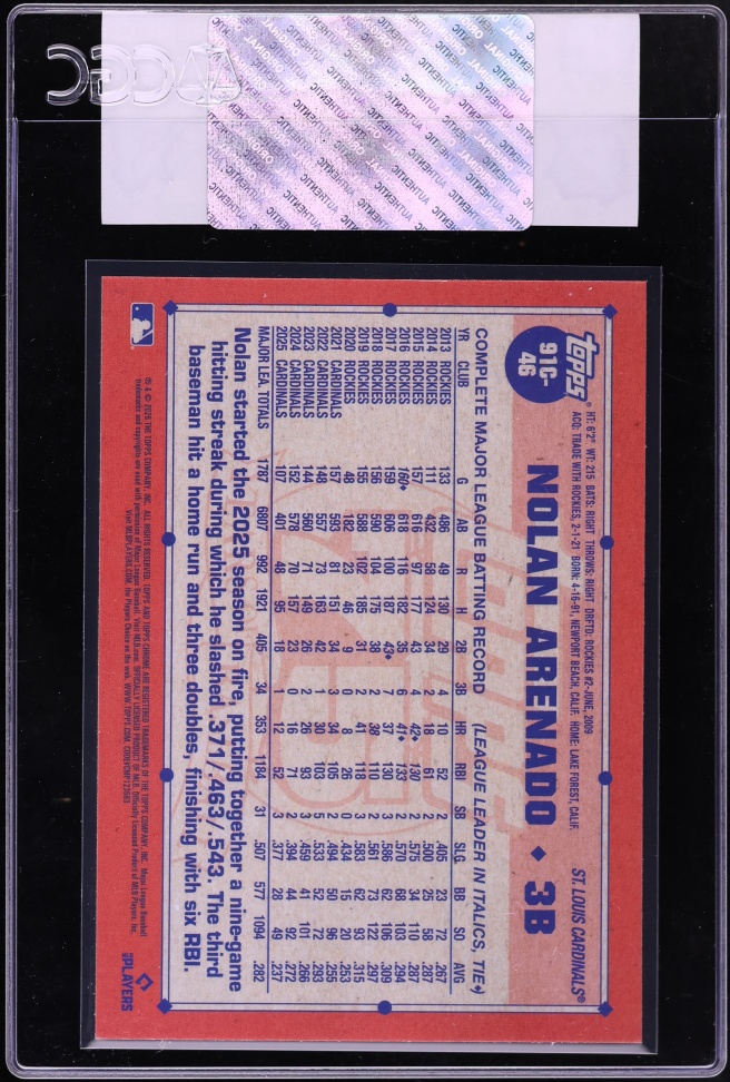 2026 Topps Chrome '91 Silver Pack Nolan Arenado #91C-46 CGC AUTH