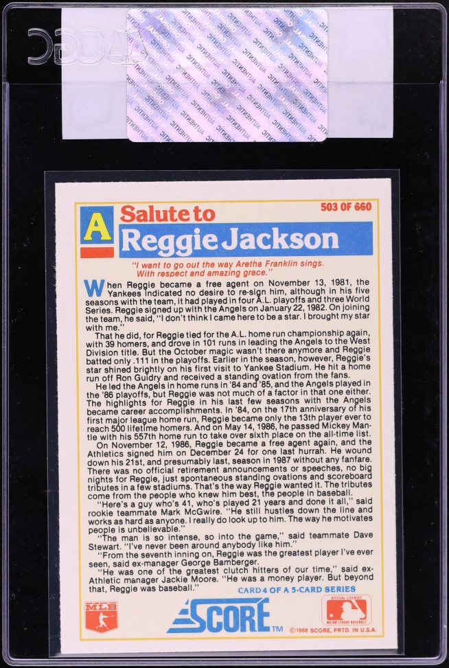 1988 Score '82-'86 Tribute Reggie Jackson #503 CGC AUTH