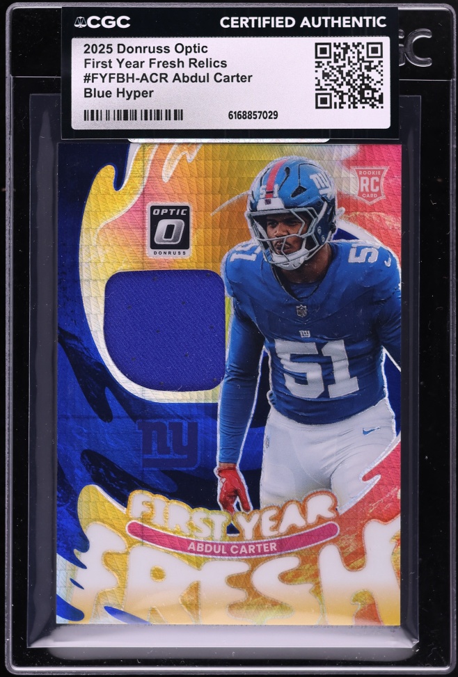 2025 Donruss Optic First Year Fresh Blue Hyper Abdul Carter ROOKIE PATCH #FYFBH-ACR CGC AUTH