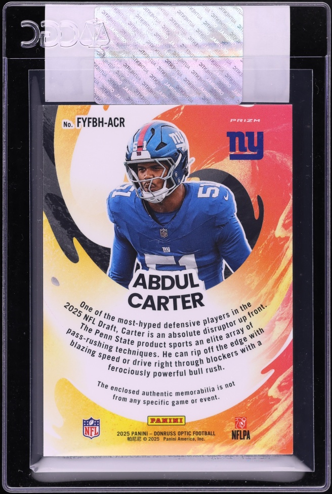 2025 Donruss Optic First Year Fresh Blue Hyper Abdul Carter ROOKIE PATCH #FYFBH-ACR CGC AUTH