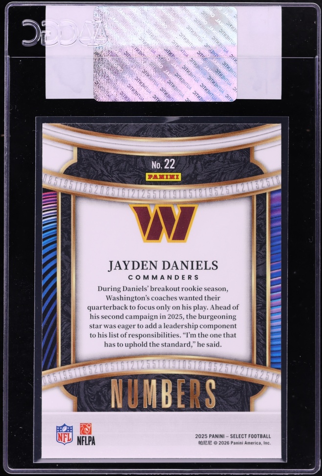 2025 Select Numbers Jayden Daniels #22 CGC AUTH