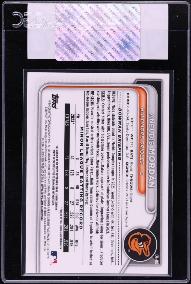 2024 Bowman Chrome Aneudis Mordan PROSPECT AUTO #CPA-AMO CGC AUTH
