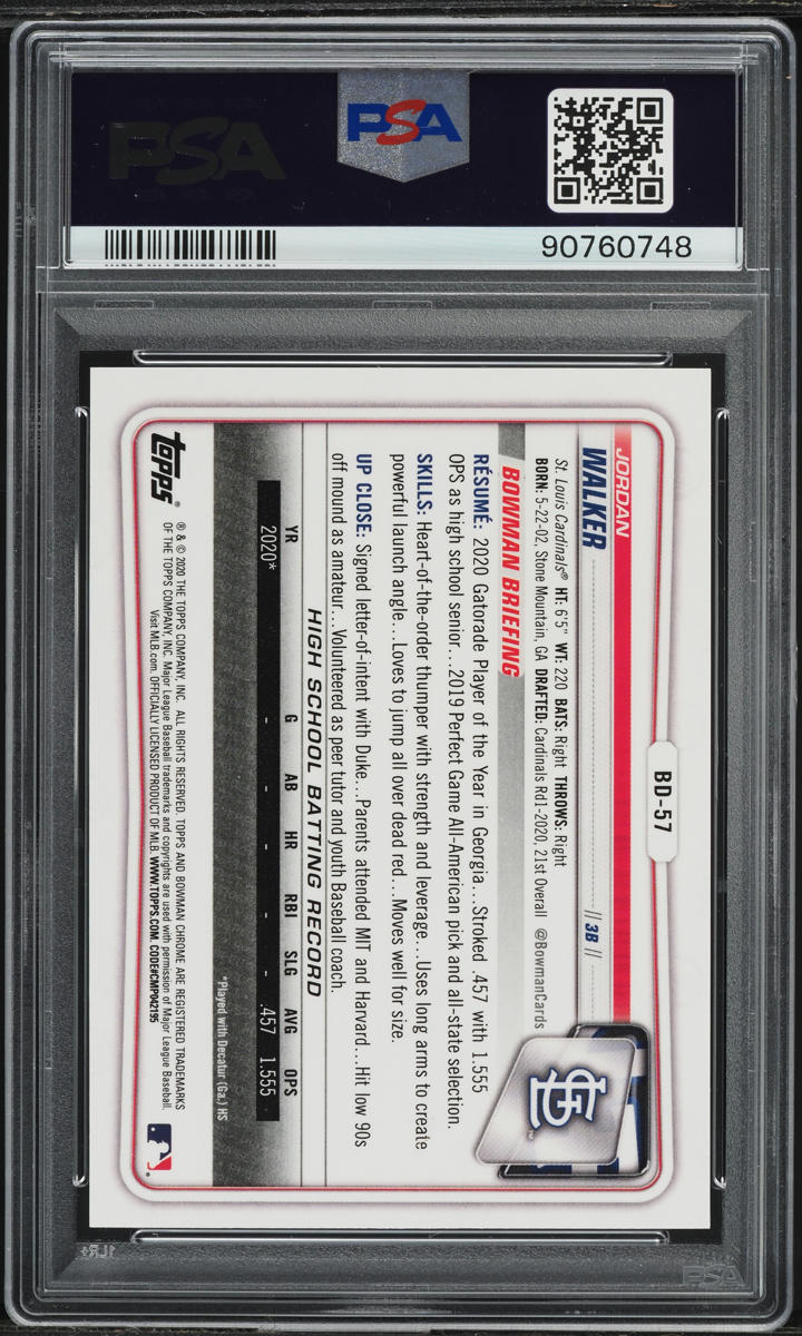 2020 Bowman Chrome Green Refractor Jordan Walker ROOKIE 99