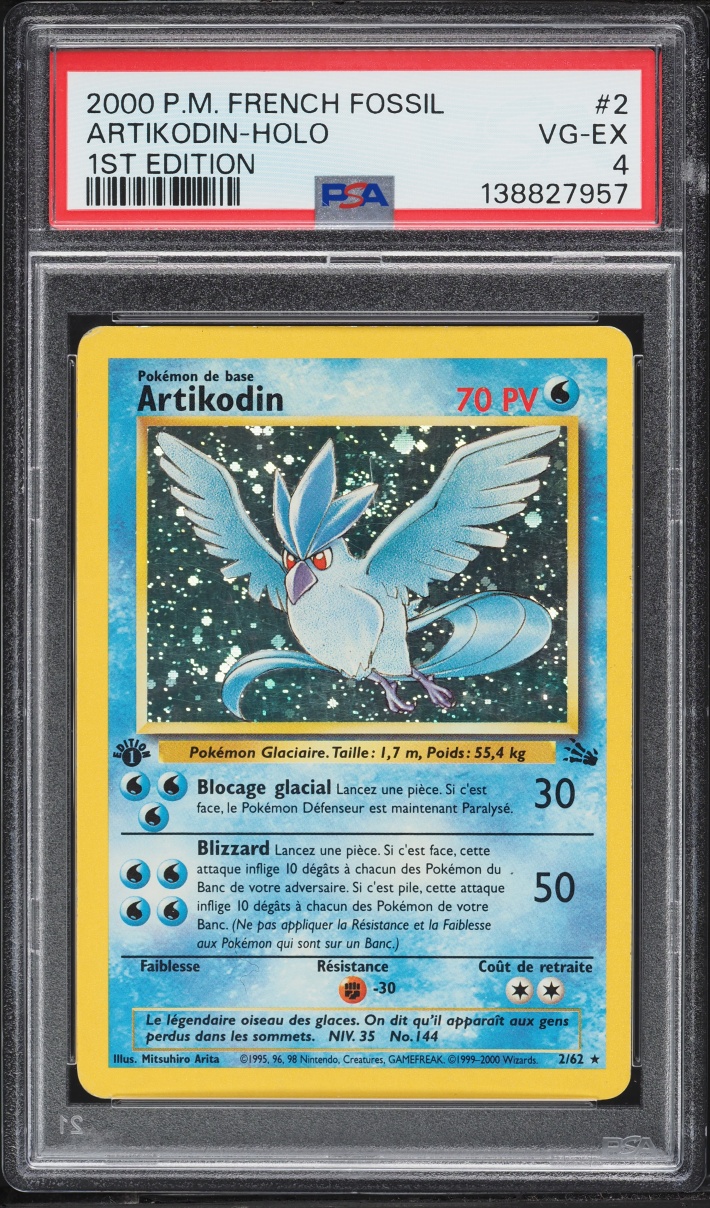 2000 Pokemon French Fossil 1st Edition Holo Articuno #2 PSA 4 VGEX