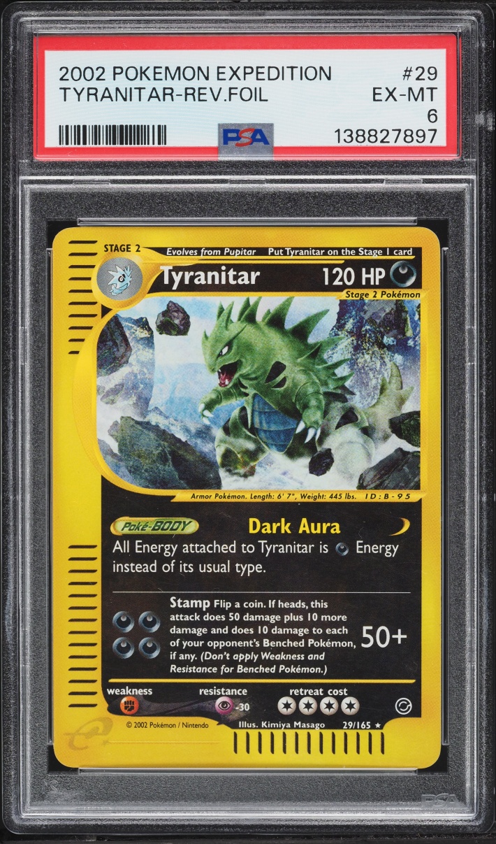 2002 Pokemon Expedition Reverse Holo Tyranitar #29 PSA 6 EXMT